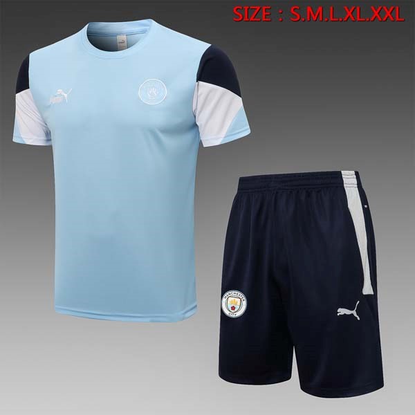 Trainingsshirt Manchester City Komplett Set 2022 Blau Schwarz